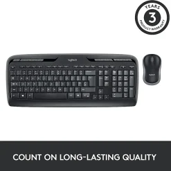 Logitech®MK320 Wireless Straight Full-Size Keyboard & Ambidextrous Optical Mouse, Black