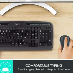 Logitech®MK320 Wireless Straight Full-Size Keyboard & Ambidextrous Optical Mouse, Black