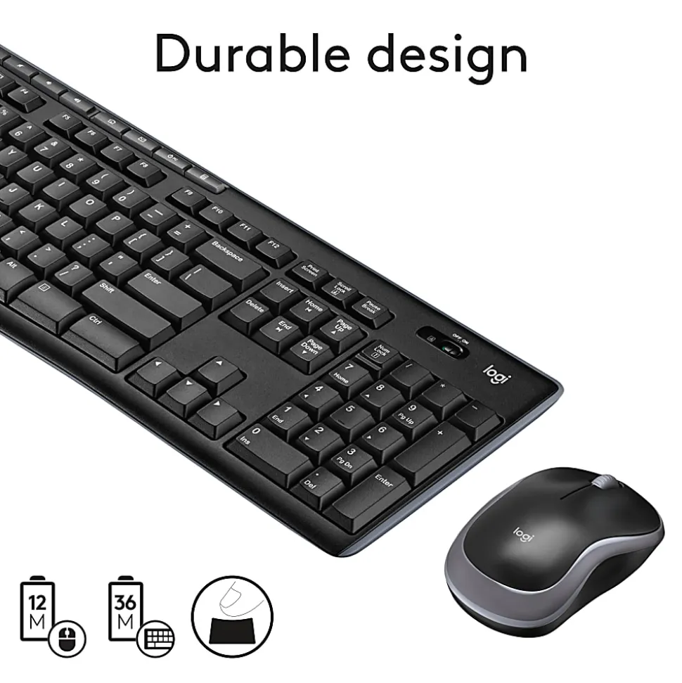 Logitech® MK270 Wireless Straight Full-Size Keyboard & Mouse, Black