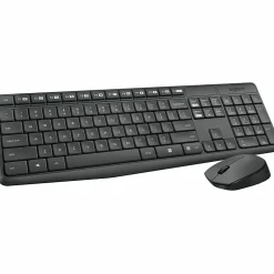 Logitech® MK235 Wireless Straight Full-Size Keyboard & Ambidextrous Optical Mouse, Black