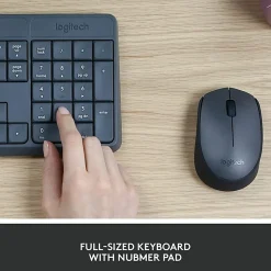 Logitech® MK235 Wireless Straight Full-Size Keyboard & Ambidextrous Optical Mouse, Black