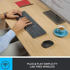 Logitech® MK235 Wireless Straight Full-Size Keyboard & Ambidextrous Optical Mouse, Black