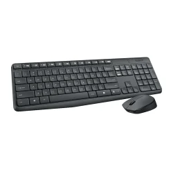 Logitech® MK235 Wireless Straight Full-Size Keyboard & Ambidextrous Optical Mouse, Black