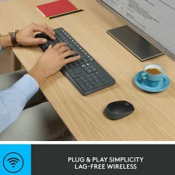 Logitech® MK235 Wireless Straight Full-Size Keyboard & Ambidextrous Optical Mouse, Black