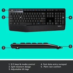 Logitech® MK345 Wireless Straight Full Size Keyboard & Right-Handed Optical Mouse, Black