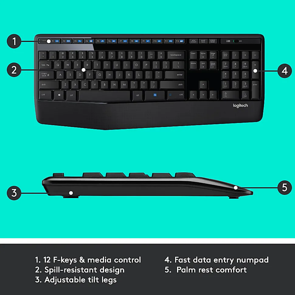 Logitech® MK345 Wireless Straight Full Size Keyboard & Right-Handed Optical Mouse, Black