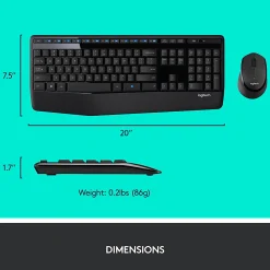 Logitech® MK345 Wireless Straight Full Size Keyboard & Right-Handed Optical Mouse, Black