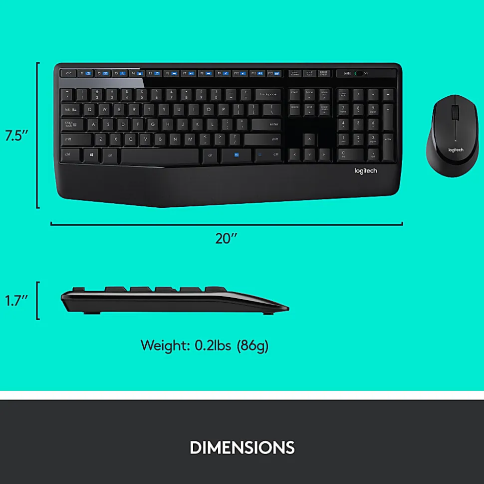 Logitech® MK345 Wireless Straight Full Size Keyboard & Right-Handed Optical Mouse, Black
