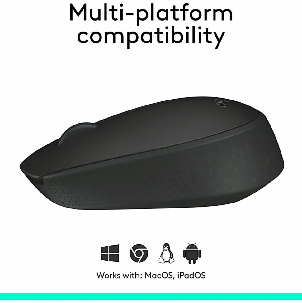 Logitech M170 Mouse - Optical - Wireless - Radio Frequency - Black - USB - Scroll Wheel - 2 Button(s) - Symmetrical