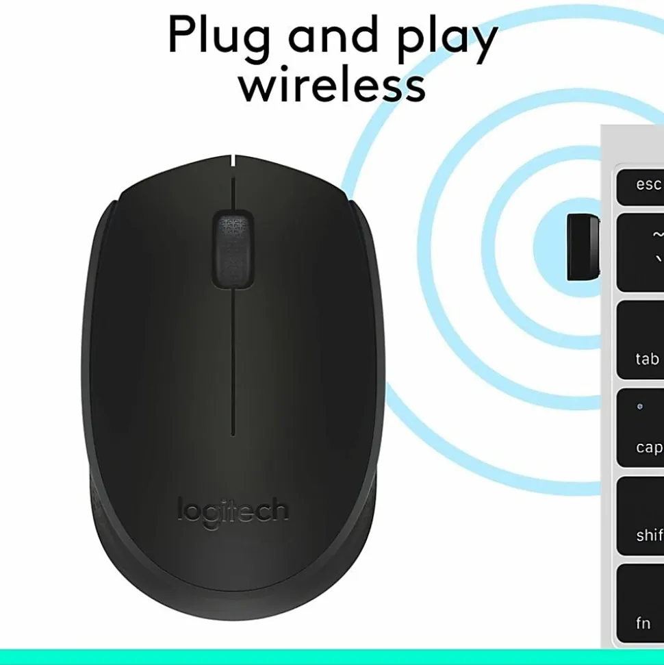 Logitech M170 Mouse - Optical - Wireless - Radio Frequency - Black - USB - Scroll Wheel - 2 Button(s) - Symmetrical