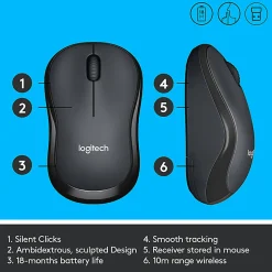 Logitech® M220 Silent Wireless Mouse, Graphite, 910-006127