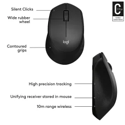 Logitech M330 SILENT Wireless Mouse, 2.4GHz with USB Nano Receiver, 1000 DPI Optical Tracking, Black