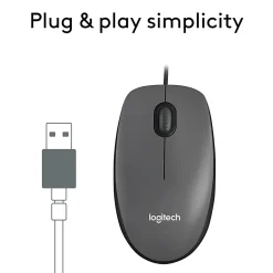 Logitech M100 Wired USB Mouse, Gray