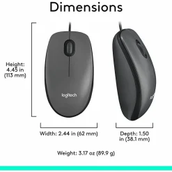 Logitech M100 Wired USB Mouse, Gray