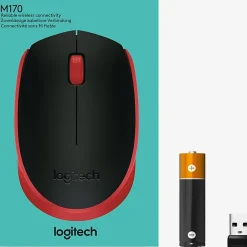Logitech M170 Wireless Compact Mouse (Red) - Optical - Wireless - Radio Frequency - 2.40 GHz - Red - USB - 910004941