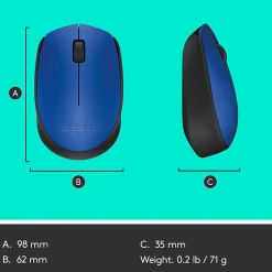 Logitech M170 Wireless Mouse - Optical - Wireless - Radio Frequency - Blue - USB 2.0 - 1000 dpi - Scroll Wheel - Symmetrical