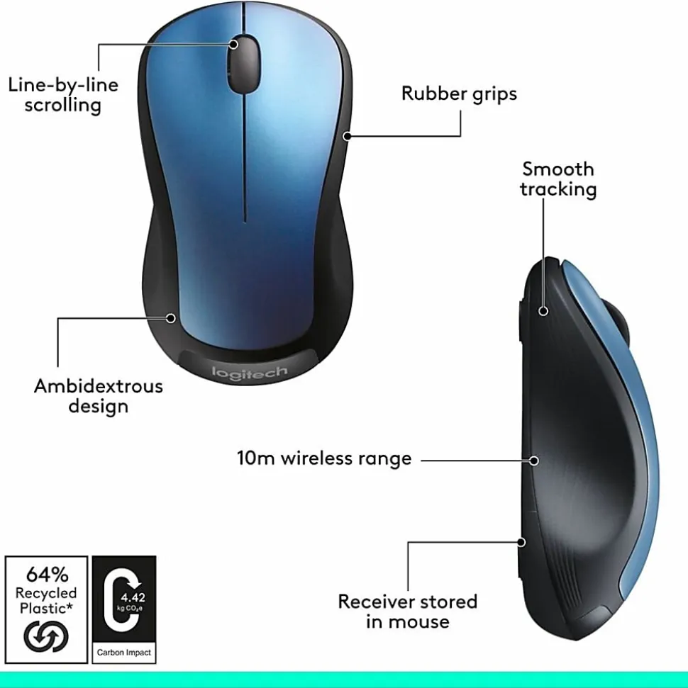 Logitech® M310 Wireless Optical Mouse, Peacock Blue