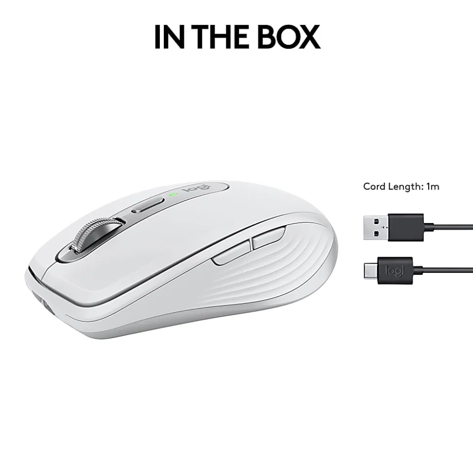 Logitech® MX Anywhere 3S Compact Wireless Mouse, 61% Recycled, Pale Gray, 910-006926