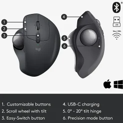 Logitech® MX ERGO PLUS Advanced Wireless Trackball Mouse, Black, 910-005178