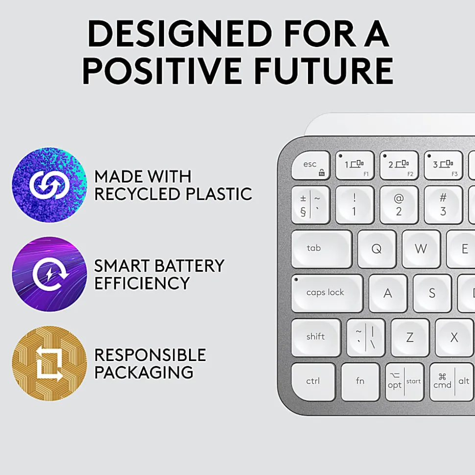Logitech® MX Keys Mini Minimalist Wireless Illuminated Keyboard, Pale Gray