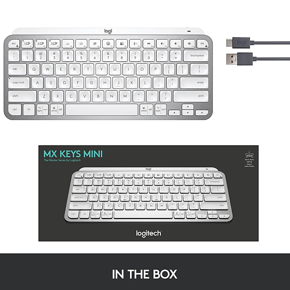 Logitech® MX Keys Mini Minimalist Wireless Illuminated Keyboard, Pale Gray