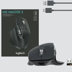 Logitech MX Master 3 Advanced Wireless Mouse, Ultrafast Scrolling, Use on Any Surface, Ergonomic, 4000 DPI, USB-C, Black