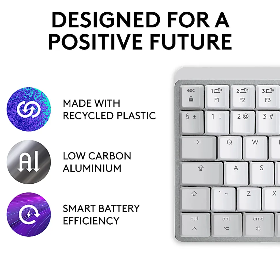 Logitech MX Mechanical Mini for Mac Wireless Illuminated Keyboard, Low-Profile Switches, Tactile Quiet Keys, Pale Gray - 920010553