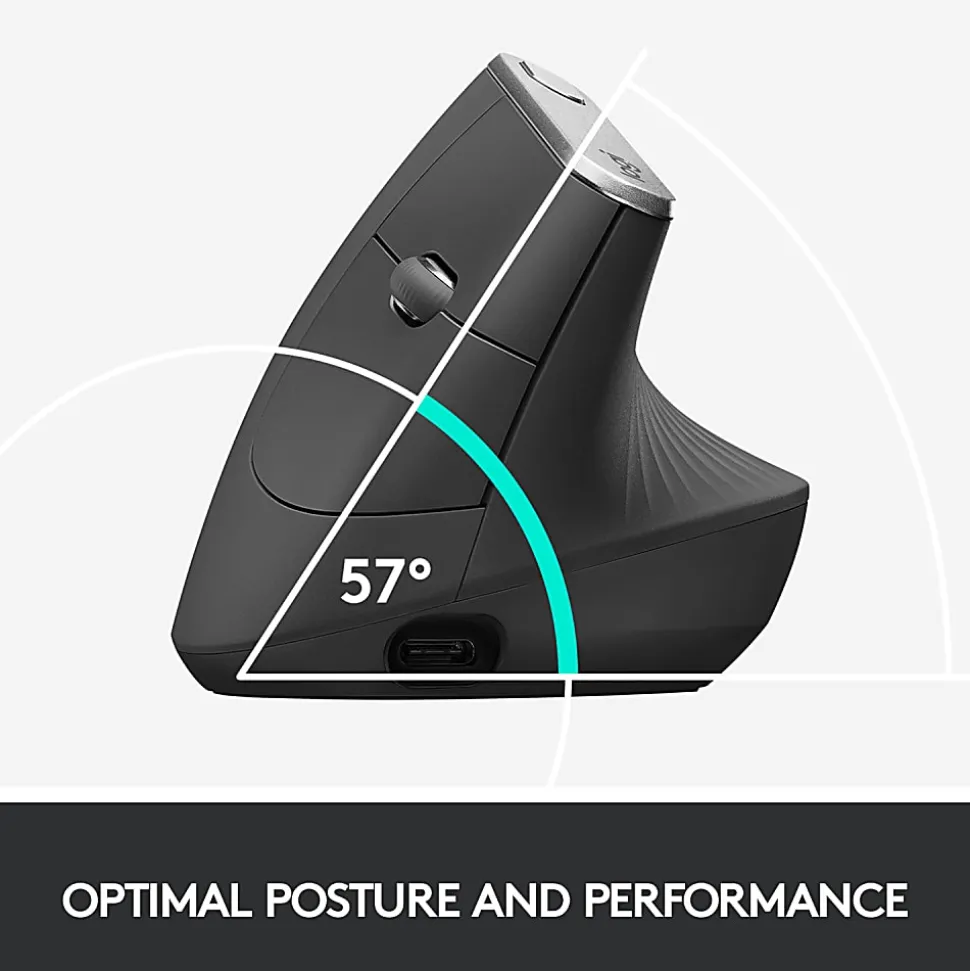 Logitech MX Vertical Advanced Ergonomic Wireless Mouse, Control and Move Content Between 3 Windows and Apple Computers, Graphite - 910-005447
