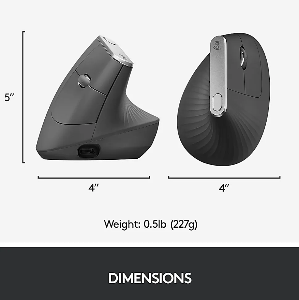 Logitech MX Vertical Advanced Ergonomic Wireless Mouse, Control and Move Content Between 3 Windows and Apple Computers, Graphite - 910-005447