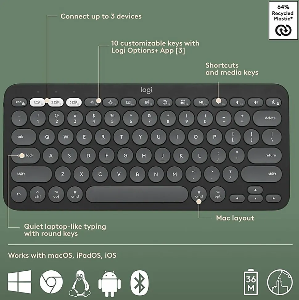 Logitech Pebble 2 Combo for Mac Wireless Keyboard And Mouse, Tonal Graphite