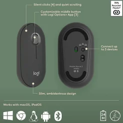 Logitech Pebble 2 Combo for Mac Wireless Keyboard And Mouse, Tonal Graphite