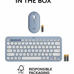 Logitech Pebble 2 Combo for Mac Wireless Keyboard and Mouse, Tonal Blue