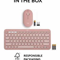 Logitech Pebble 2 Combo, Wireless Keyboard and Mouse, Quiet and Portable, Customizable, Logi Bolt, Tonal Rose - 920012199
