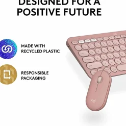 Logitech Pebble 2 Combo, Wireless Keyboard and Mouse, Quiet and Portable, Customizable, Logi Bolt, Tonal Rose - 920012199