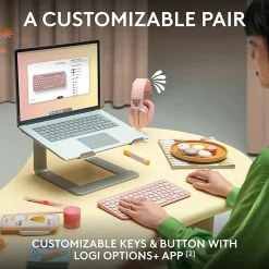 Logitech Pebble 2 Combo, Wireless Keyboard and Mouse, Quiet and Portable, Customizable, Logi Bolt, Tonal Rose - 920012199