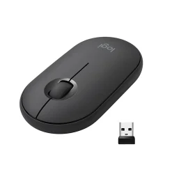 Logitech Pebble M350 Wireless Mouse with Bluetooth or 2.4 GHz Receiver, Silent, Slim Computer Mouse with Quiet Click, Graphite