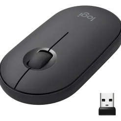 Logitech Pebble M350 Wireless Mouse with Bluetooth or 2.4 GHz Receiver, Silent, Slim Computer Mouse with Quiet Click, Graphite