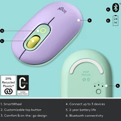 Logitech POP Mouse, Wireless Mouse with Customizable Emojis, SilentTouch Technology, Precision Scroll, Daydream - 910006544