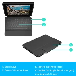 Logitech Rugged Folio for iPad 7th/8th/9th Generation, Protective Keyboard Case with Smart Connector and Durable Spill-Proof Keyboard - Graphite
