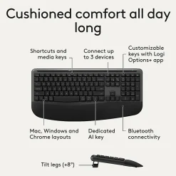 Logitech Signature Comfort Plus Combo MK880 Wireless Keyboard & Mouse Combo, With Palm Rest, For Windows and macOS, Black, 920013968