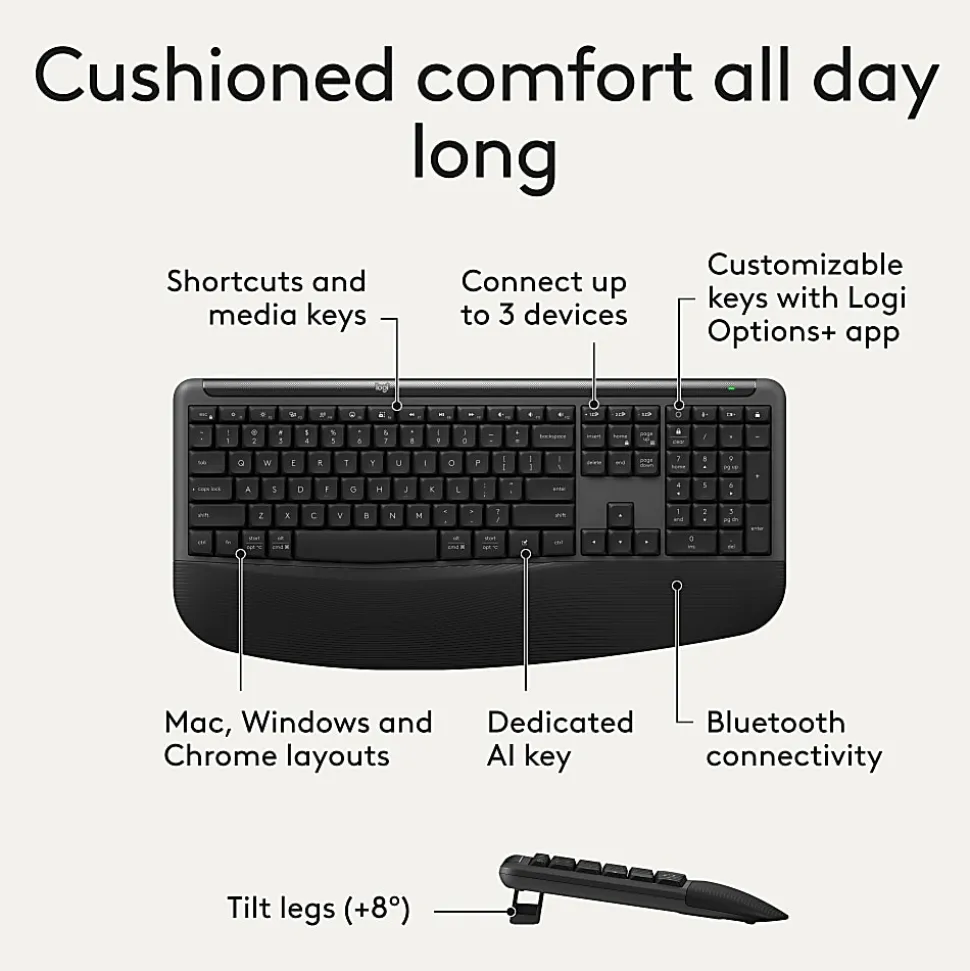 Logitech Signature Comfort Plus Combo MK880 Wireless Keyboard & Mouse Combo, With Palm Rest, For Windows and macOS, Black, 920013968