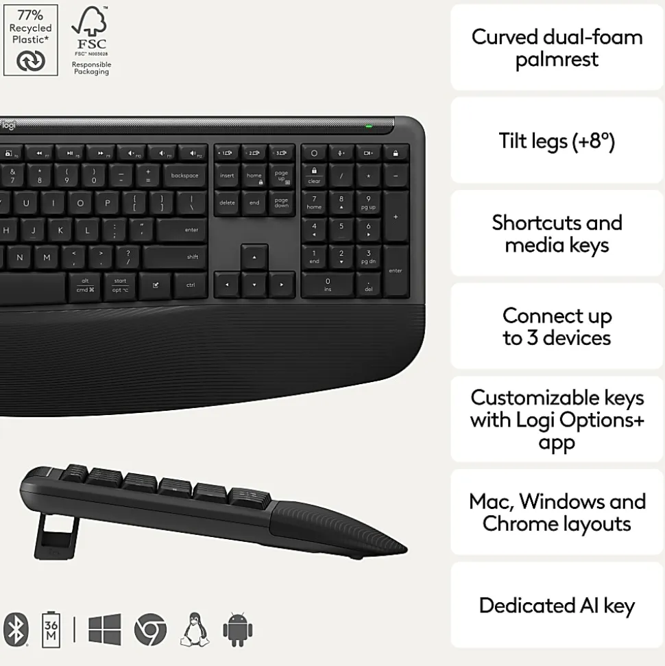 Logitech Signature Comfort Plus Combo MK880 Wireless Keyboard & Mouse Combo, With Palm Rest, For Windows and macOS, Black, 920013968
