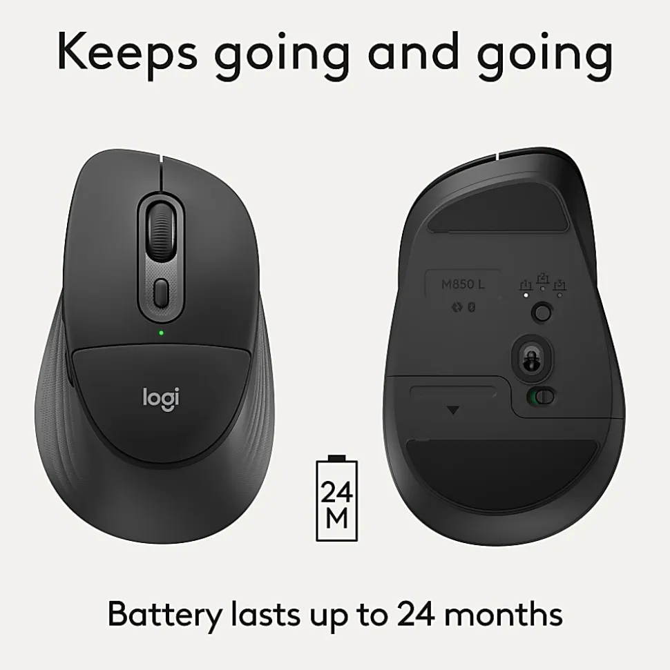 Logitech Signature Comfort Plus M850 L Wireless Mouse, With Palm Cushion, For Windows, Mac, iPad, Black, 910007711