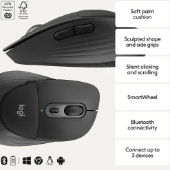 Logitech Signature Comfort Plus M850 L Wireless Mouse, With Palm Cushion, For Windows, Mac, iPad, Black, 910007711