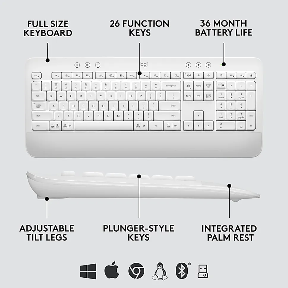 Logitech Signature MK650 Combo For Business Wireless Mouse and Keyboard Combo, Off White
