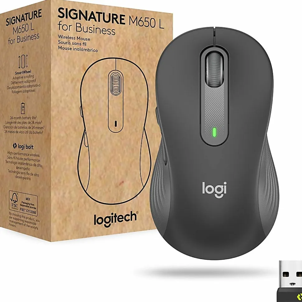 Logitech Signature M650 L for Business (Graphite) - Brown Box - Wireless - Bluetooth/Radio Frequency - 910006346