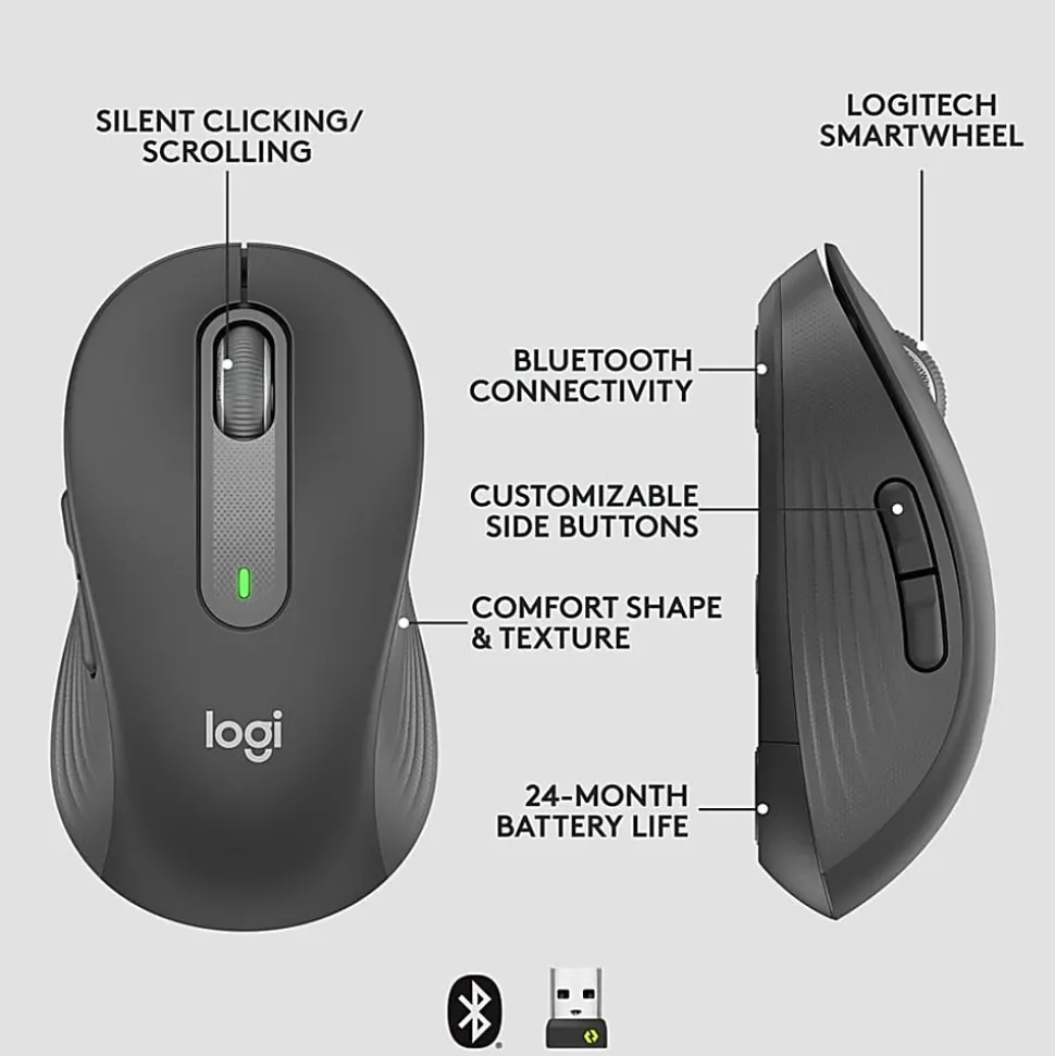 Logitech Signature M650 L for Business (Graphite) - Brown Box - Wireless - Bluetooth/Radio Frequency - 910006346