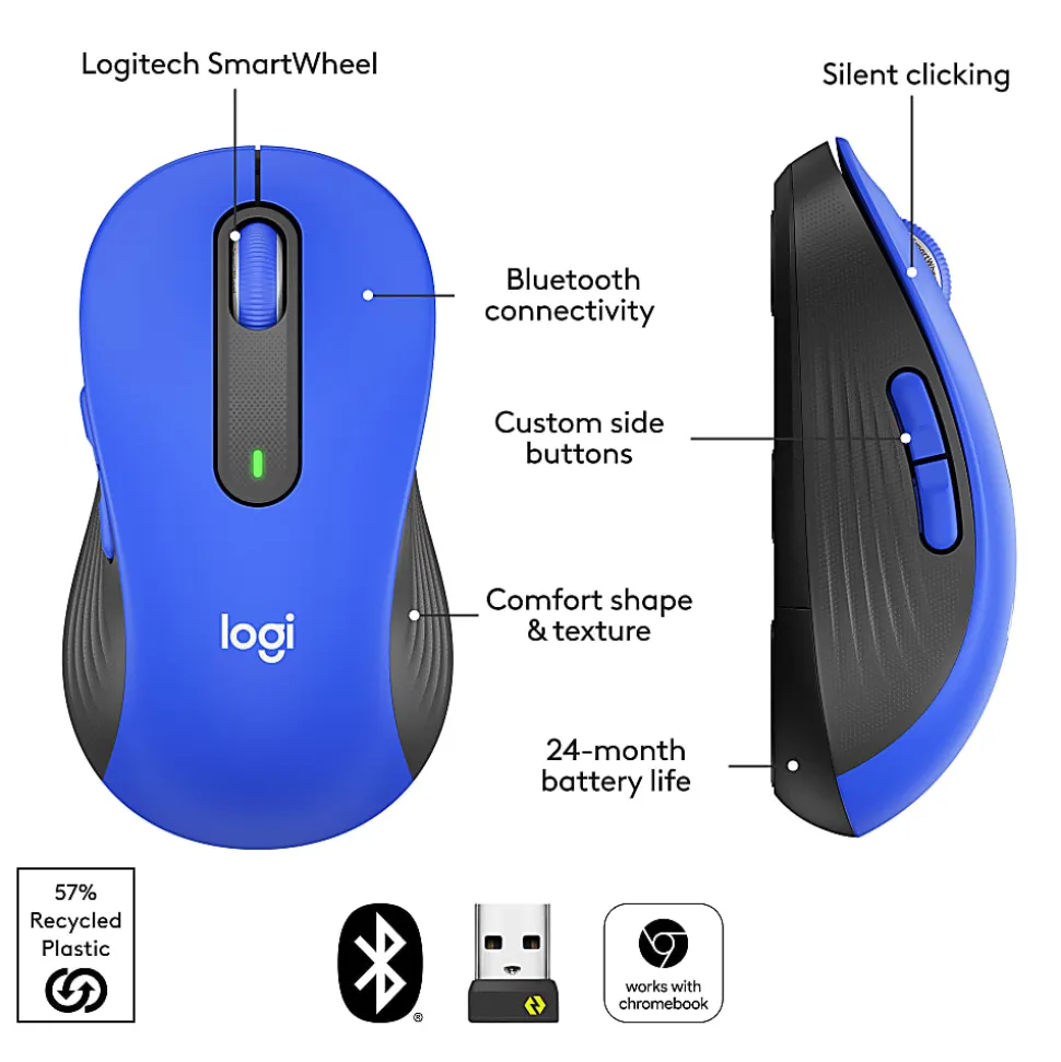 Logitech® Signature M650 L Full-Size Wireless Mouse, Blue, 910-006232