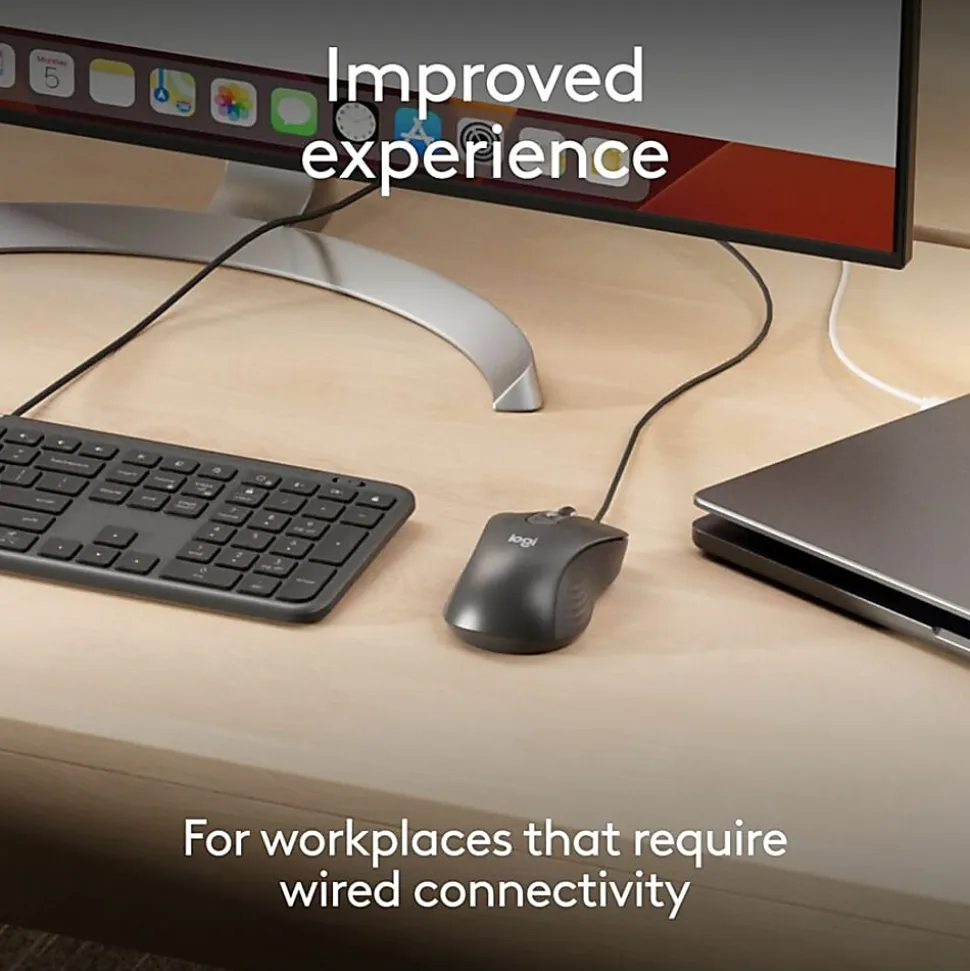Logitech Signature Wired M520 L for Business, Optical Wired Mouse, USB-C Plug-and-Play, Graphite, 910007497