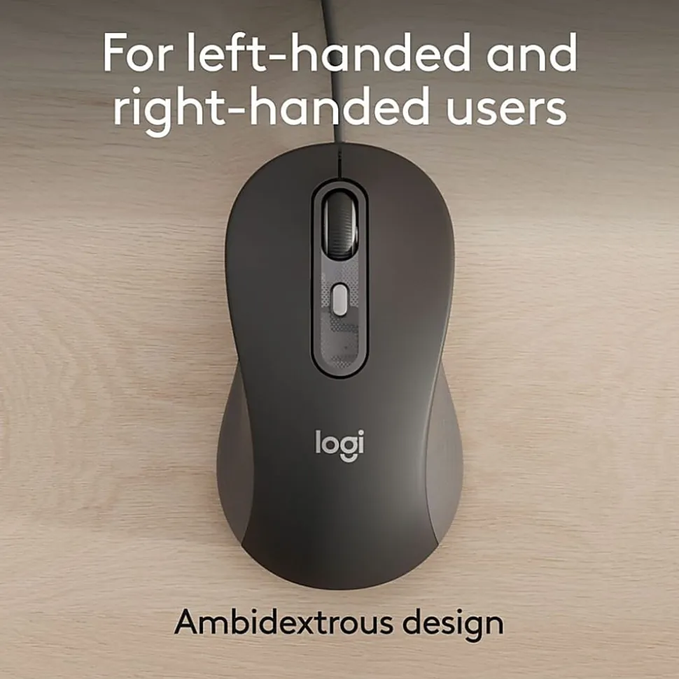 Logitech Signature Wired M520 L for Business, Optical Wired Mouse, USB-C Plug-and-Play, Graphite, 910007497
